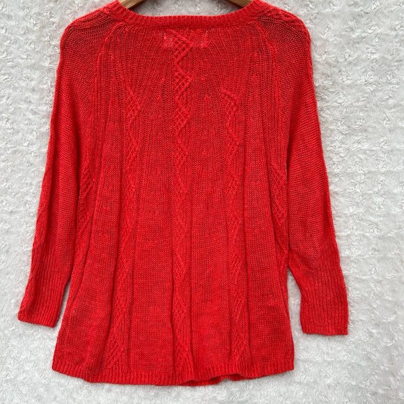 Rosie Neira Anthropologie Sweater Womens Small Red Orange Open Knit Pullover - Picture 6 of 6